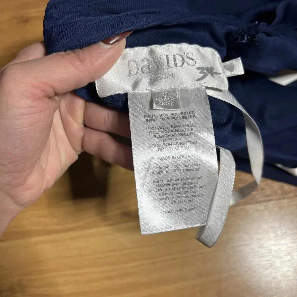 davids bridal dress Women’s Sz 0 Mesh One Shoulder Marine Blue Dress NWT Classic - Picture 9 of 13
